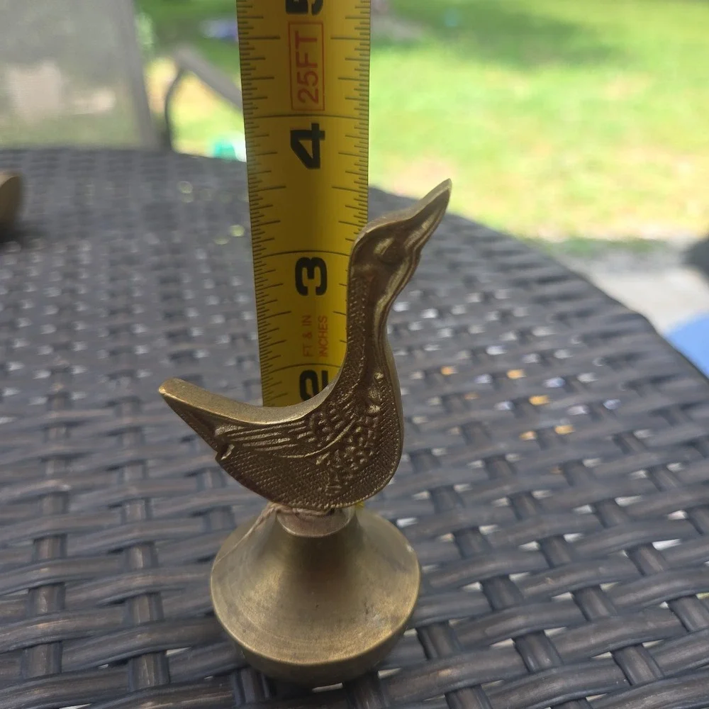 Vintage Solid Brass Duck Bird Hand Bell Figurine Desk Bell Cottage Cabin Core